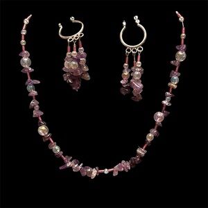 Faux Amethyst Necklace & Earrings Set